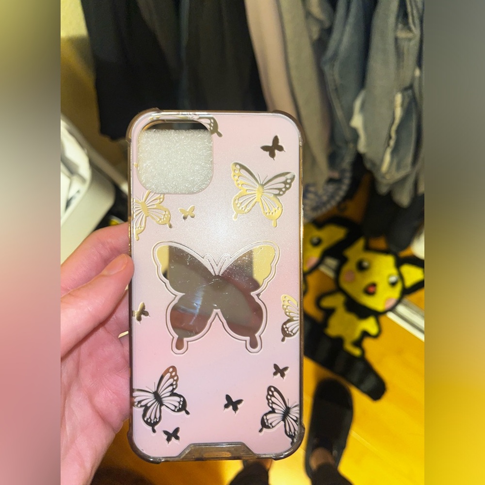 Cute Butterfly Printed Phone Case With Mirror For Iphone 13